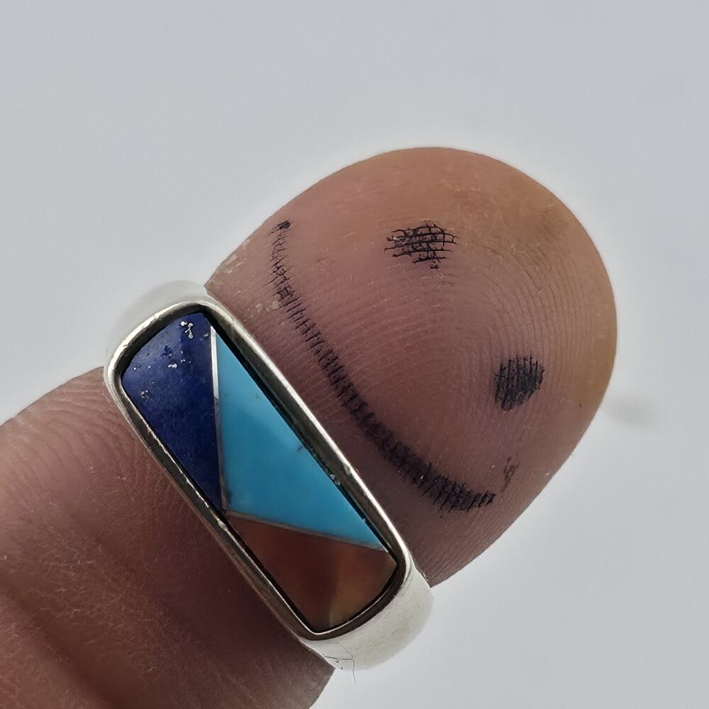 Carolyn Pollack Relios Sterling Silver Inlay Ring Size 7 Lapis Turquoise Coral